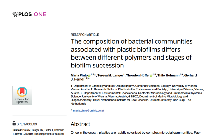 The composition of bacterial communities associated with plastic biofilms differs between different polymers and stages of biofilm succession